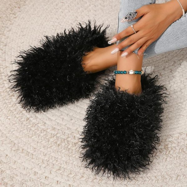 Unisex Fuzzy Faux Fur Slippers, Women's Fluffy Long Hair Sheep Faux Fur - Image 5