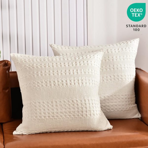 PHF 100% Cotton Waffle Weave Euro Sham Covers, 2 Pack 26" x 26" Bed Pillow - Image 5