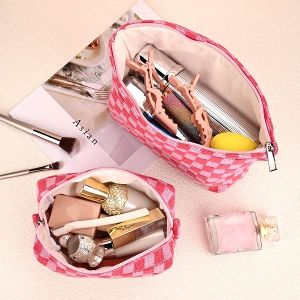 SOIDRAM 2 Pieces Makeup Bag Large Checkered Cosmetic Bag Capacity Canvas - Image 4