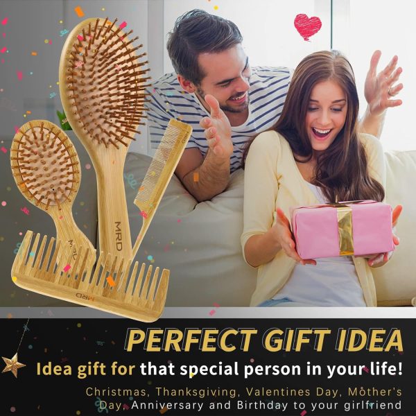 MRD Hair Brush Set, Natural Bamboo Comb Paddle Detangling Hairbrush, - Image 7