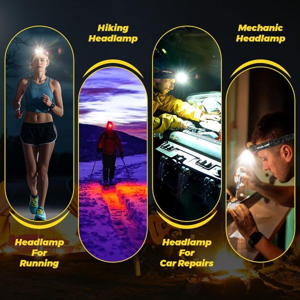 3pcs Lightweight Motion Sensor Red Light Headlamp, 1200 LM 11 Kinds Modes - Image 6
