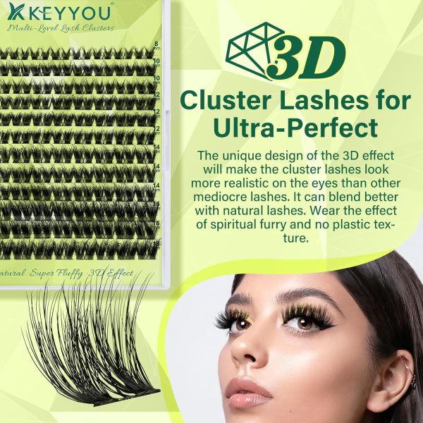 Lash Clusters 3D Effect Eyelash Clusters KEYYOU 144pcs D Curl 8-18MIX Wispy - Image 3
