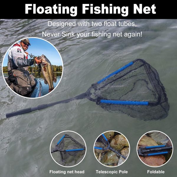PLUSINNO Fishing Net Fish Landing Net, Foldable Collapsible Telescopic Pole - Image 2