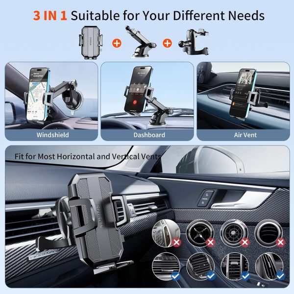 Upgraded 3-in-1 Car Phone Holder Mount [Powerful Suction] Phone Mount for - Image 2