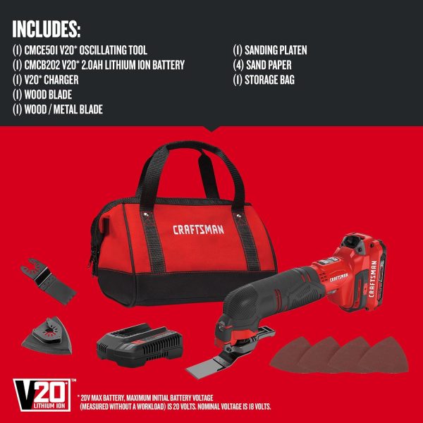 CRAFTSMAN V20 Cordless Multi-Tool, Oscillating Tool Kit, Blades, Sand - Image 2