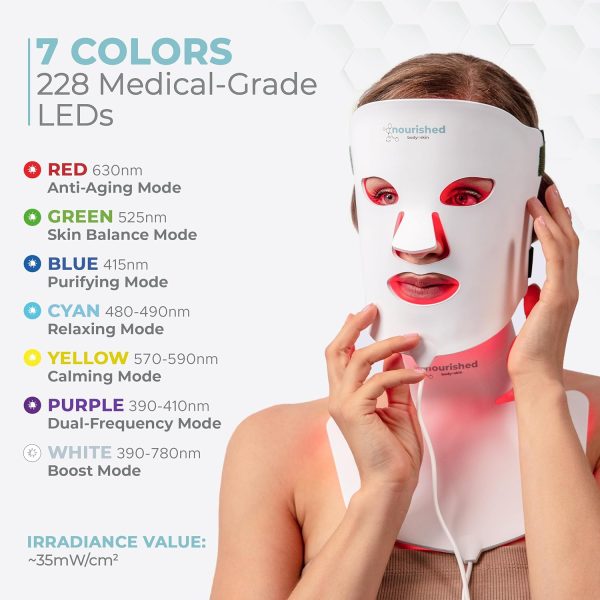 LED Light Therapy Face & Neck Mask - Facial Skin Care Device - 7 Colors Red - Image 2