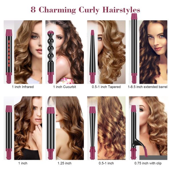 IG INGLAM Professional 8-in-1 Curling Iron Wand Set, Instant Heat Up Hair - Image 2