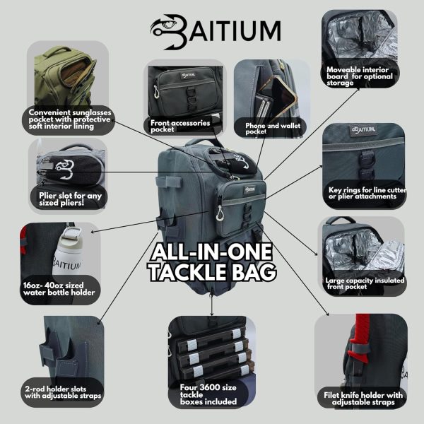 Fishing Backpack, Fishing Tackle Backpack With Rod Holders, 40L Tackle Bag - Image 2