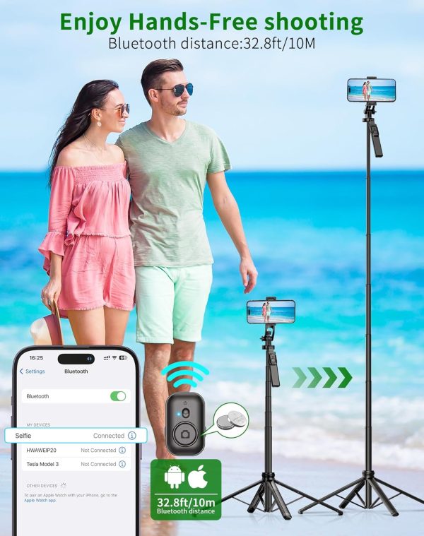 Phone Tripod & Selfie Stick, 71" Phone Stand,Cell Phone Tripod with - Image 4