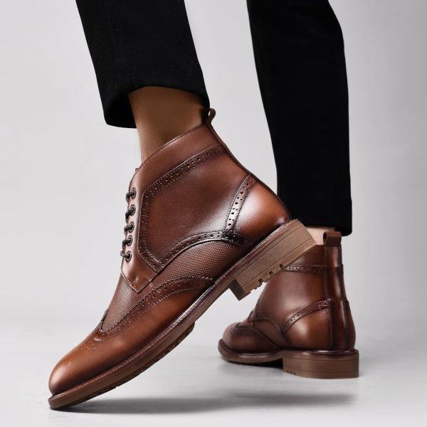 Men's Wingtip Oxford Dress Boots - Fashion Casual Mid Top Chukka Ankle Boot - Image 4