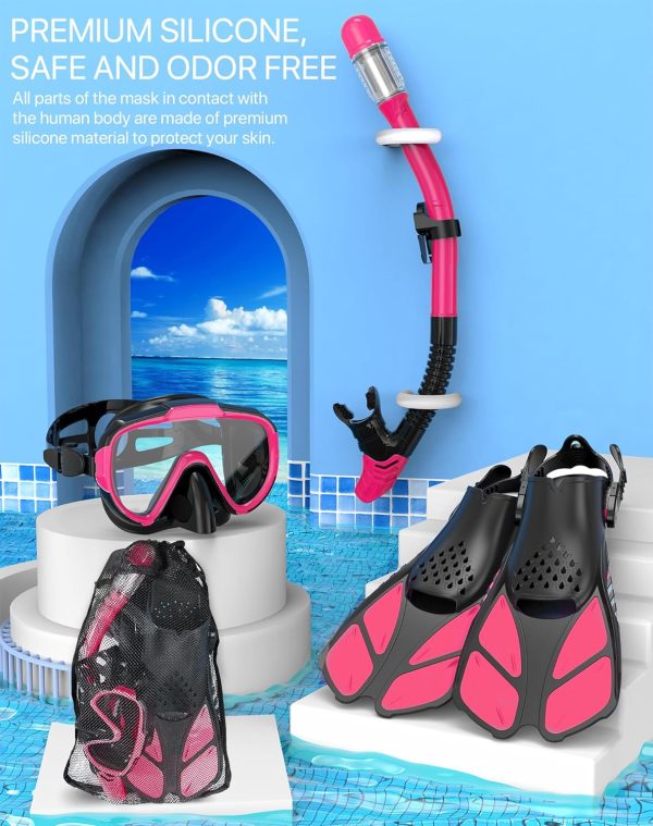 Snorkeling Gear for Adults Men Women,4 in 1 Snorkel Set with Panoramic View - Image 5