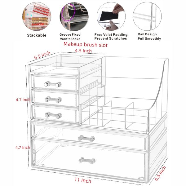 Cq acrylic 2 Pack Clear Make Up Organizers for Vanity,Stackable 5 Drawers - Image 2