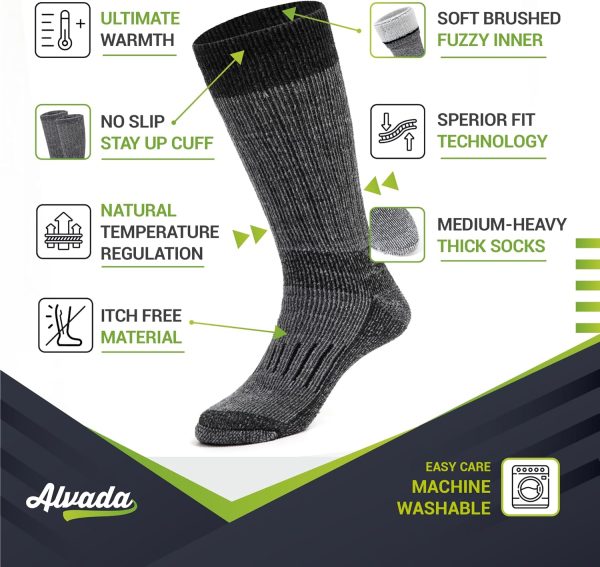 Alvada Warm Thermal Wool Socks for Winter Moisture Wicking and Breathable - Image 2