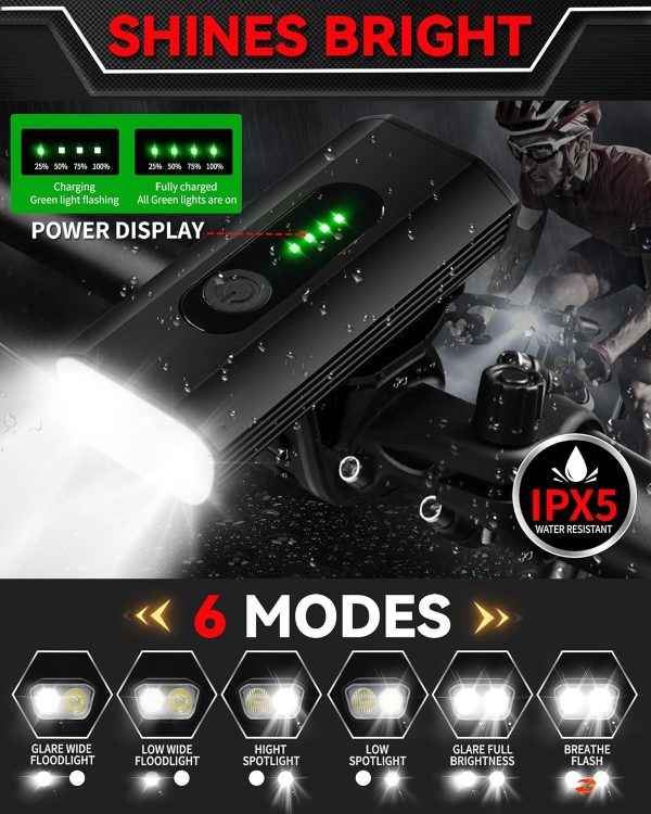 DARKBEAM Bike Headlight Rechargeable USB-C, Bicycle Lights 4000LM Ultra - Image 3