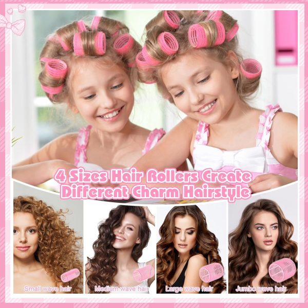 4 Sizes Self Grip Hair Rollers Set, 16 Pink Hair Rollers for Women with 17 - Image 5