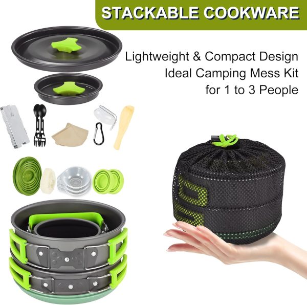 Camping Cooking Cookware Mess Kit - Non-Stick Lightweight Pot Pan Kettle - Image 6