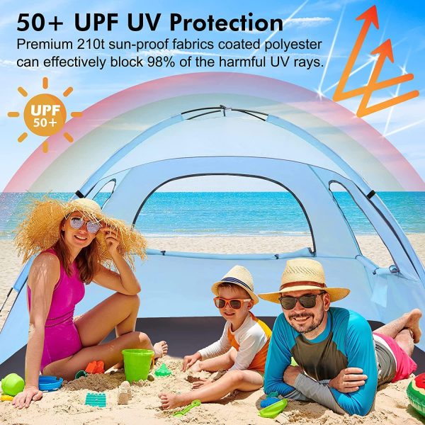 WhiteFang Beach Tent Anti-UV Portable Sun Shade Shelter for 3/4/6 Person, - Image 3
