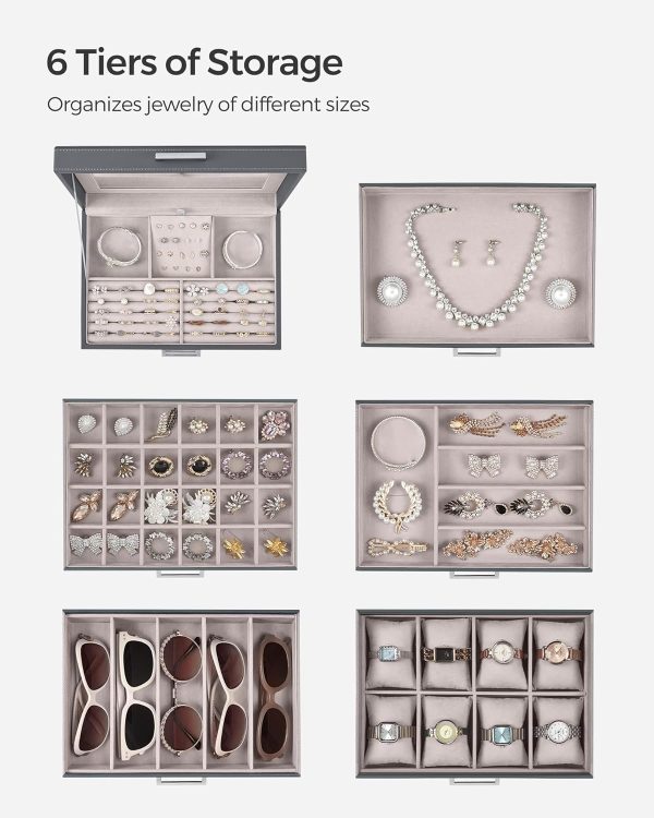 SONGMICS Jewelry Box, 6-Tier Jewelry Organizer, Large Jewelry Case with Big - Image 3