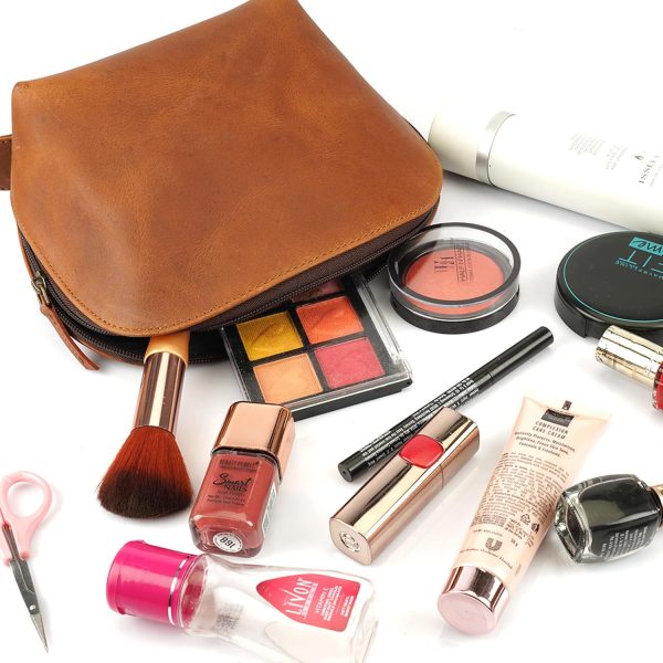 Leather Cosmetic Case, Travel makeup Bag, Leather Toiletry Bag, Luxury - Image 3