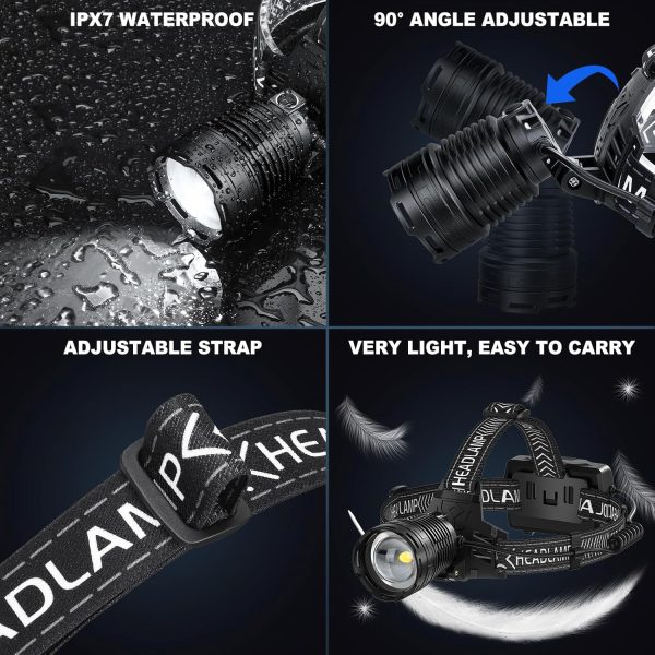 Rechargeable Headlamp, 990,000 Lumens LED Head Lamp with 3 Light Modes, USB - Image 7