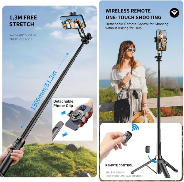 Magnetic Selfie Stick Tripod for iPhone - 51" Phone Tripod Stand Compatible - Image 4