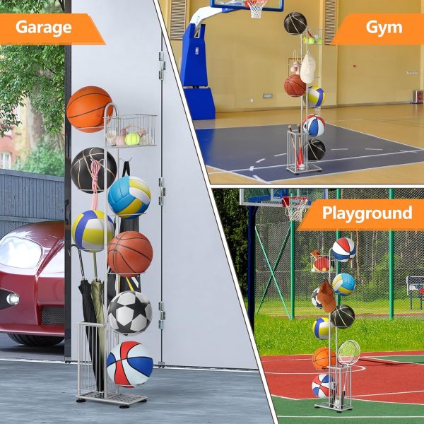 Garage Ball Storage Sports Equipment Organizer 7 Tier Basketball Rack - Image 6
