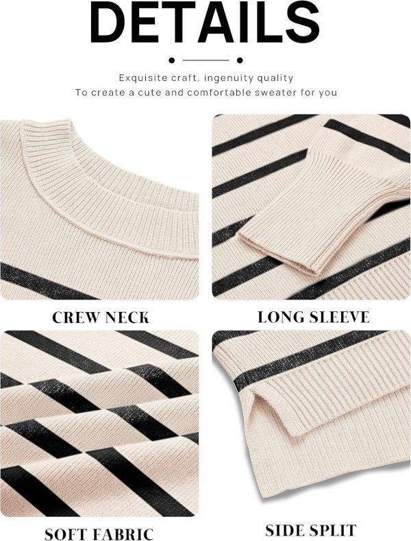 MEROKEETY Women's Long Sleeve Crew Neck Striped Crop Sweater Ribbed Knit - Image 6