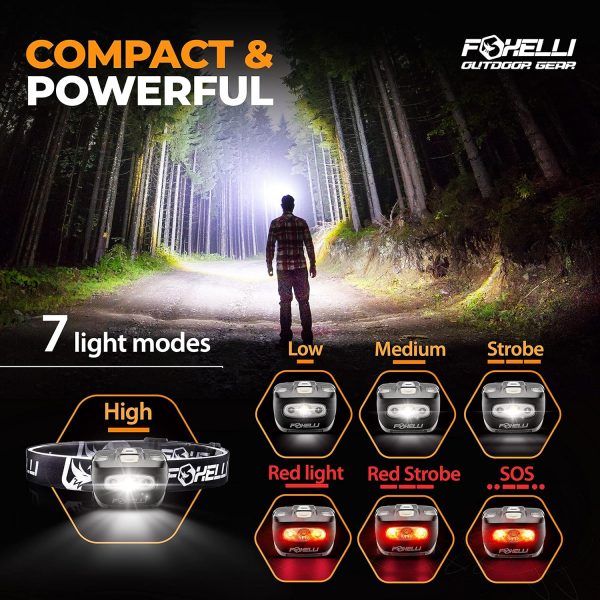 Foxelli LED Headlamp Flashlight for Adults & Kids, Running, Camping, Hiking - Image 3