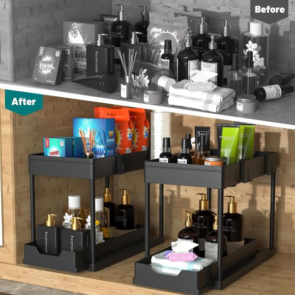 Under Sink Organizer 2 Pack, Bathroom Cabinet Organizer, 2 Tier Sliding - Image 3