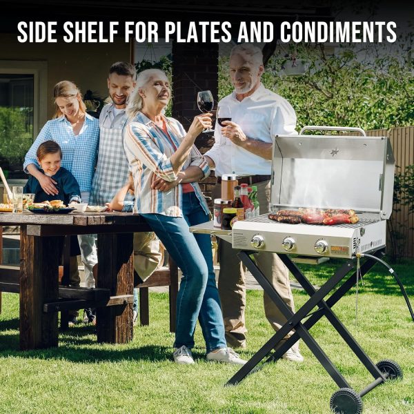 Onlyfire BBQ Gas Grill 3-Burner with Foldable Cart & Side Table, Portable - Image 8