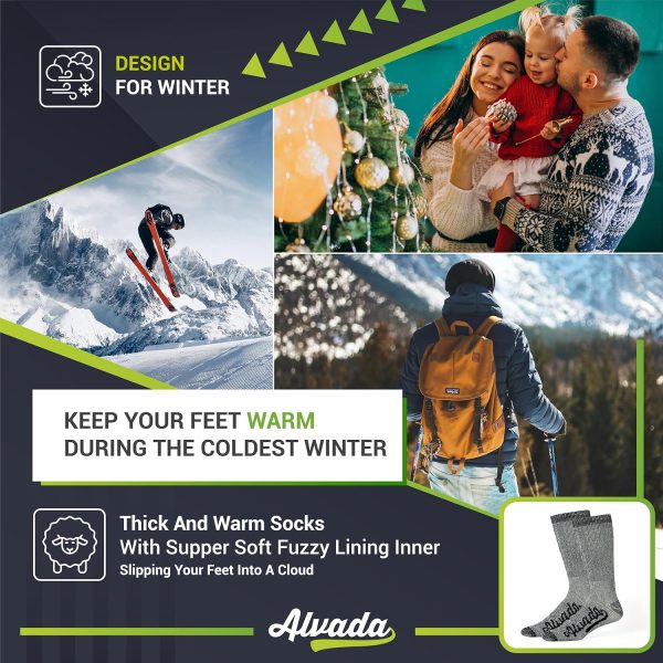Alvada Merino Wool Hiking Socks Thermal Warm Crew Winter Boot Sock For Men - Image 6