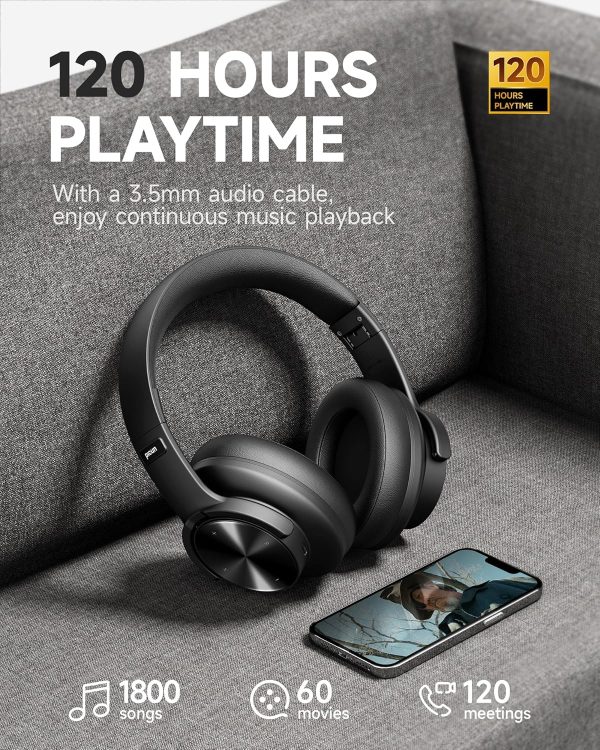 Picun Upgraded Bluetooth Headphones, 120 Hours Playtime, 3 EQ Modes, Deep - Image 3