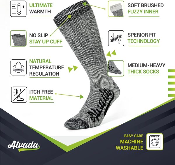 Alvada Merino Wool Hiking Socks Thermal Warm Crew Winter Boot Sock For Men - Image 2