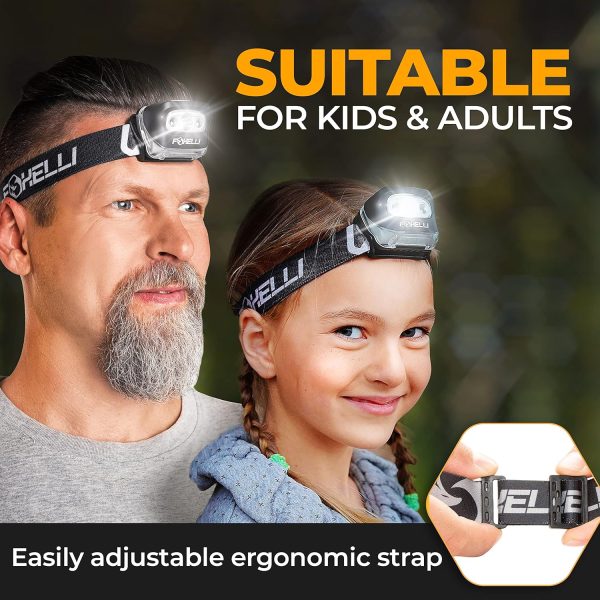 Foxelli LED Headlamp Flashlight for Adults & Kids, Running, Camping, Hiking - Image 4
