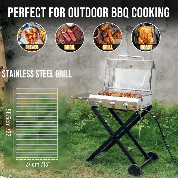 Onlyfire BBQ Gas Grill 3-Burner with Foldable Cart & Side Table, Portable - Image 6