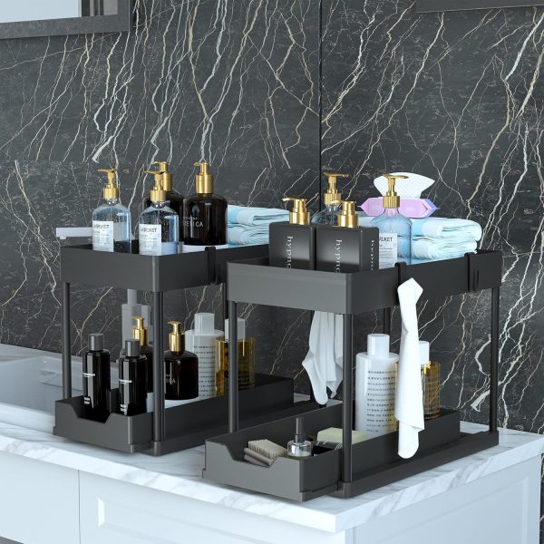 Under Sink Organizer 2 Pack, Bathroom Cabinet Organizer, 2 Tier Sliding - Image 2