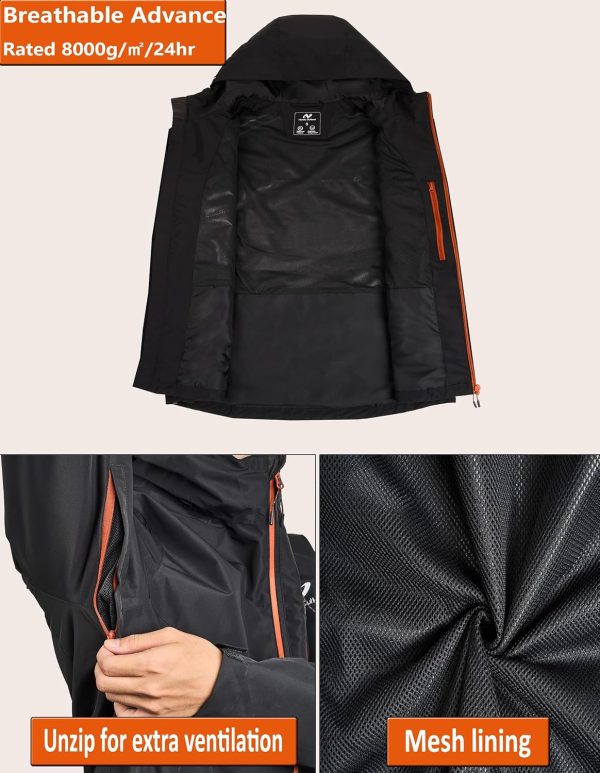 Mens Lightweight Hooded Waterproof Rain Jacket Breathable Raincoat Shell - Image 3