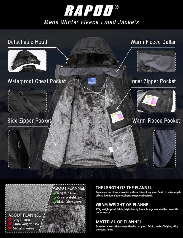 Rapoo Men's Winter Ski Snow Jacket Mountain Waterproof Windproof Rain - Image 3