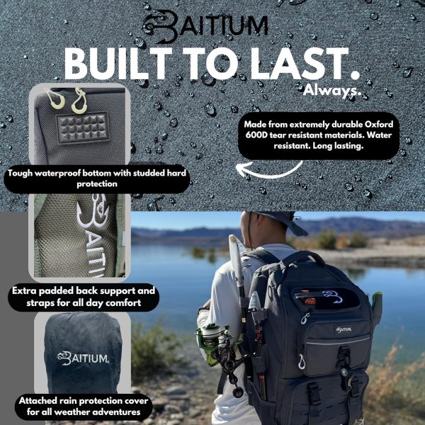 Fishing Backpack, Fishing Tackle Backpack With Rod Holders, 40L Tackle Bag - Image 3