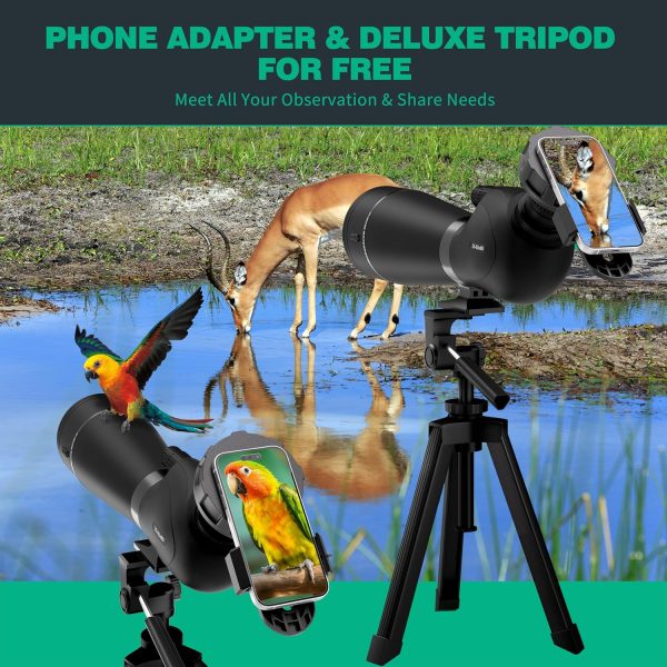 Gosky HD Spotting Scope 20-60x80mm with Tripod and Smartphone Adapter, BAK - Image 6