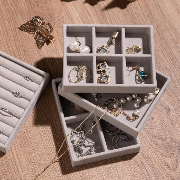 Frebeauty Small Jewelry Tray Set,Stackable Velvet Jewelry Organizer - Image 6
