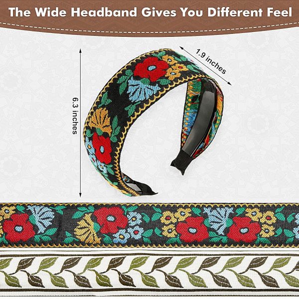 EBOOT 4 Pieces Boho Headband for Women Embroidery Wide Hair Band Bohemia - Image 2