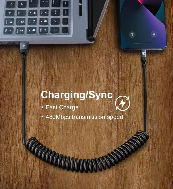 Coiled Lightning Cable, iPhone Charger Cable 3FT for Car, 2 Pack [Apple MFi - Image 4